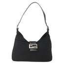 FENDI Mamma Baguette Shoulder Bag Nylon Black Silver Auth BAZ148-13
