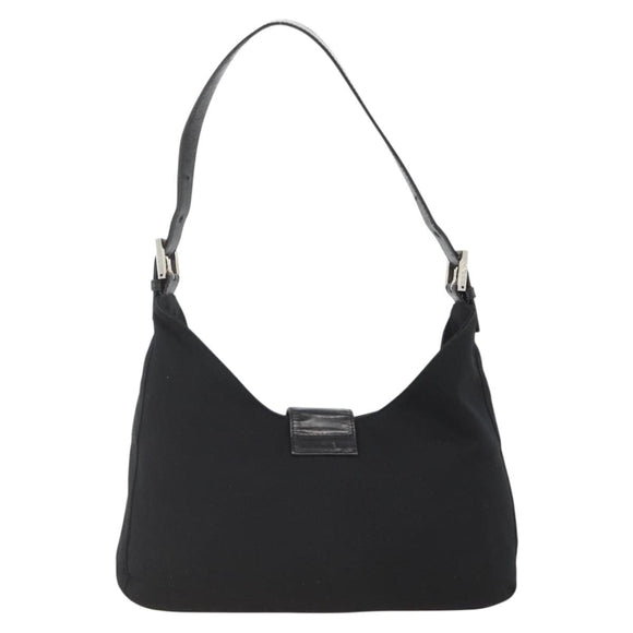 FENDI Mamma Baguette Shoulder Bag Nylon Black Silver Auth BAZ148
