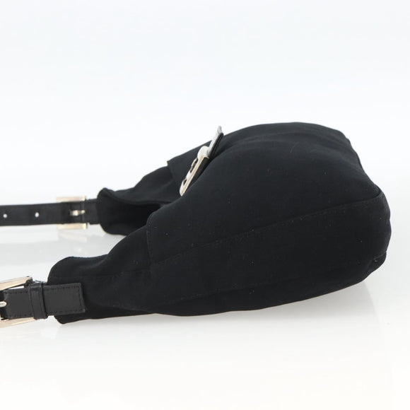 FENDI Mamma Baguette Umhängetasche Nylon Schwarz Silber Auth BAZ148