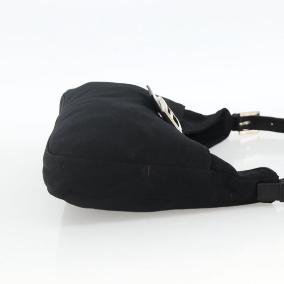 FENDI Mamma Baguette Umhängetasche Nylon Schwarz Silber Auth BAZ148