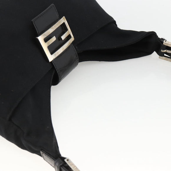 FENDI Mamma Baguette Umhängetasche Nylon Schwarz Silber Auth BAZ148