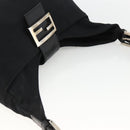 FENDI Mamma Baguette Shoulder Bag Nylon Black Silver Auth BAZ148-6