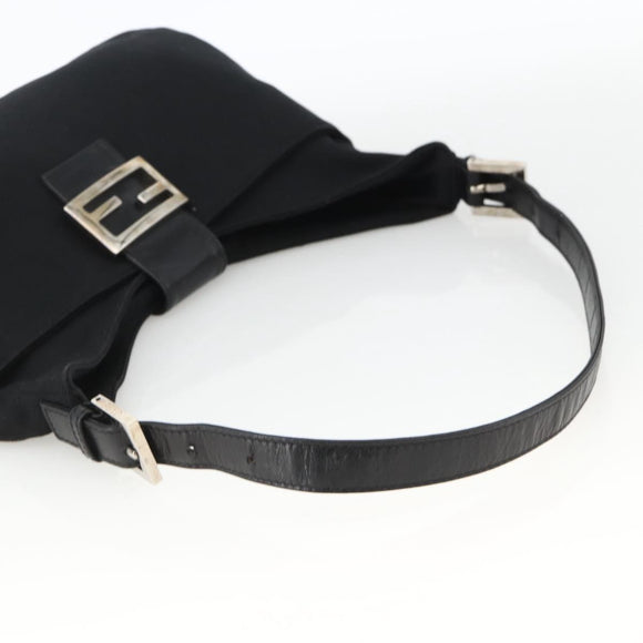 FENDI Mamma Baguette Shoulder Bag Nylon Black Silver Auth BAZ148