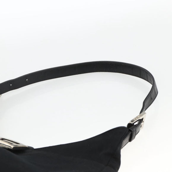 FENDI Mamma Baguette Shoulder Bag Nylon Black Silver Auth BAZ148