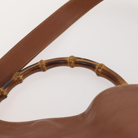 GUCCI Bamboo Shoulder Bag Leather 2way Brown Gold Auth BAZ155