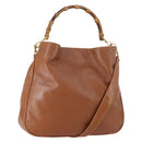 GUCCI Bamboo Shoulder Bag Leather 2way Brown Gold Auth BAZ155-1