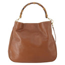 GUCCI Bamboo Shoulder Bag Leather 2way Brown Gold Auth BAZ155-13