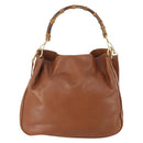 GUCCI Bamboo Shoulder Bag Leather 2way Brown Gold Auth BAZ155-2