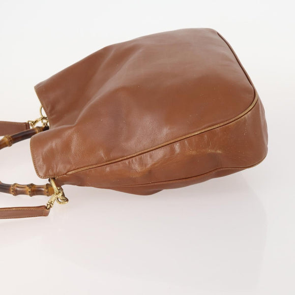 GUCCI Bamboo Shoulder Bag Leather 2way Brown Gold Auth BAZ155