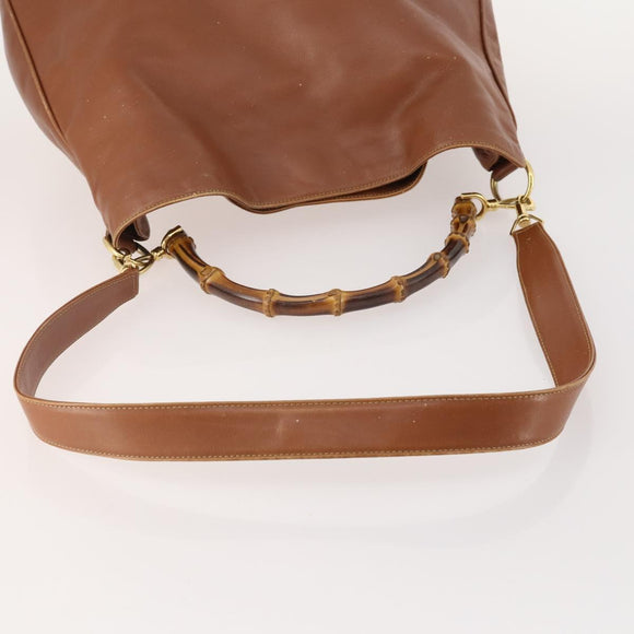 GUCCI Bamboo Shoulder Bag Leather 2way Brown Gold Auth BAZ155