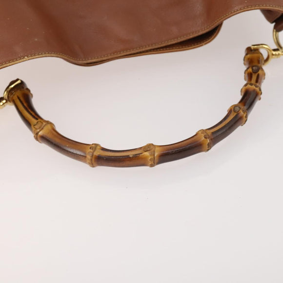 GUCCI Bamboo Shoulder Bag Leather 2way Brown Gold Auth BAZ155
