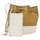 CHANEL Matelasse Drawstring Chain Shoulder Bag Leather Beige Gold CC Auth BAZ157-1
