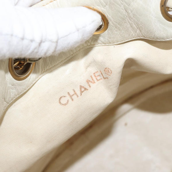 CHANEL Matelasse Drawstring Chain Shoulder Bag Leather Beige Gold CC Auth BAZ157