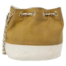 CHANEL Matelasse Drawstring Chain Shoulder Bag Leather Beige Gold CC Auth BAZ157-13