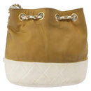 CHANEL Matelasse Drawstring Chain Shoulder Bag Leather Beige Gold CC Auth BAZ157-2