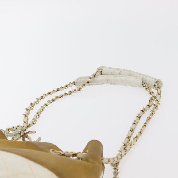 CHANEL Matelasse Drawstring Chain Shoulder Bag Leather Beige Gold CC Auth BAZ157