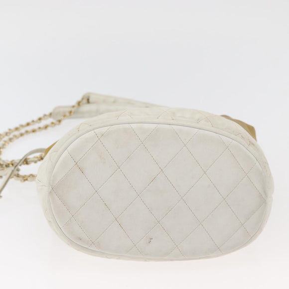 CHANEL Matelasse Drawstring Chain Shoulder Bag Leather Beige Gold CC Auth BAZ157