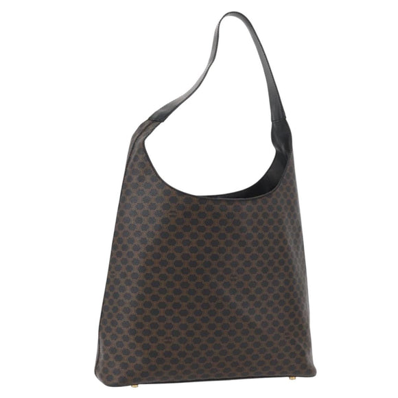 CELINE Macadam Canvas Shoulder Bag PVC Leather Black Gold Auth BAZ159A