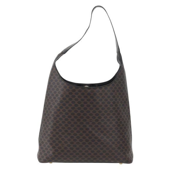 CELINE Macadam Canvas Shoulder Bag PVC Leather Black Gold Auth BAZ159A