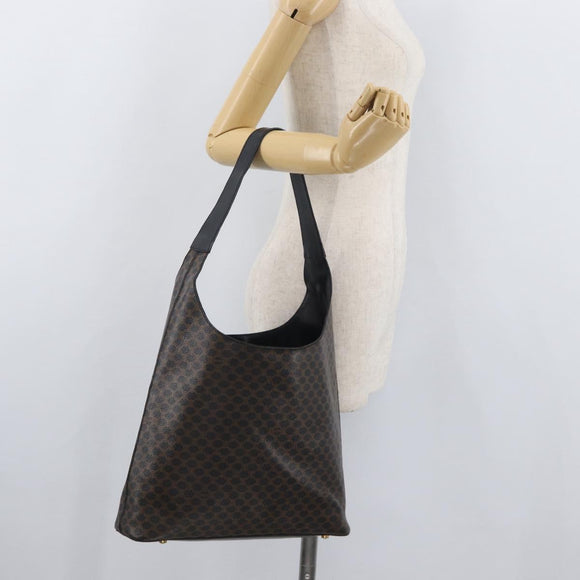 CELINE Macadam Canvas Shoulder Bag PVC Leather Black Gold Auth BAZ159A