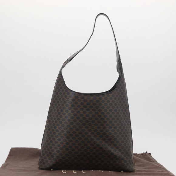 CELINE Macadam Canvas Shoulder Bag PVC Leather Black Gold Auth BAZ159A