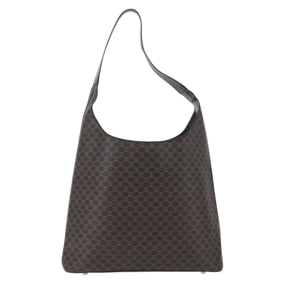CELINE Macadam Canvas Shoulder Bag PVC Leather Black Gold Auth BAZ159A