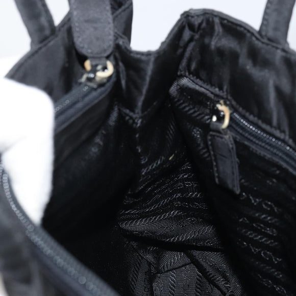 PRADA Hand Bag Nylon Black Silver Auth BAZ160