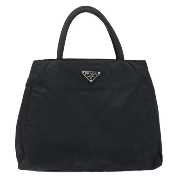 PRADA Hand Bag Nylon Black Silver Auth BAZ160