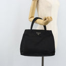 PRADA Hand Bag Nylon Black Silver Auth BAZ160-25