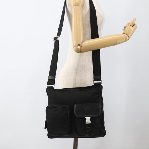 PRADA Shoulder Bag Nylon Black Silver Auth BAZ163