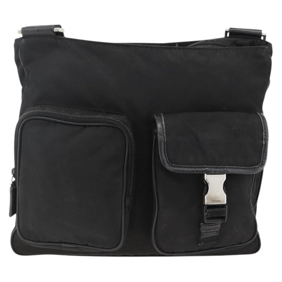 PRADA Shoulder Bag Nylon Black Silver Auth BAZ163