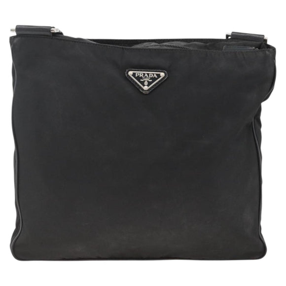 PRADA Shoulder Bag Nylon Black Silver Auth BAZ163
