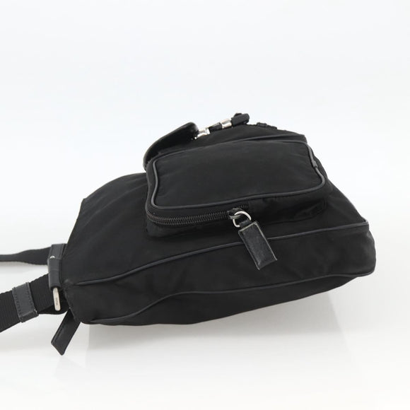 PRADA Shoulder Bag Nylon Black Silver Auth BAZ163