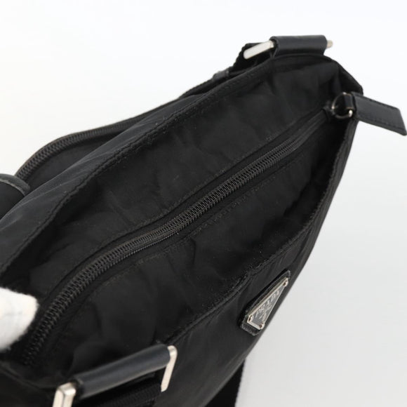 PRADA Shoulder Bag Nylon Black Silver Auth BAZ163