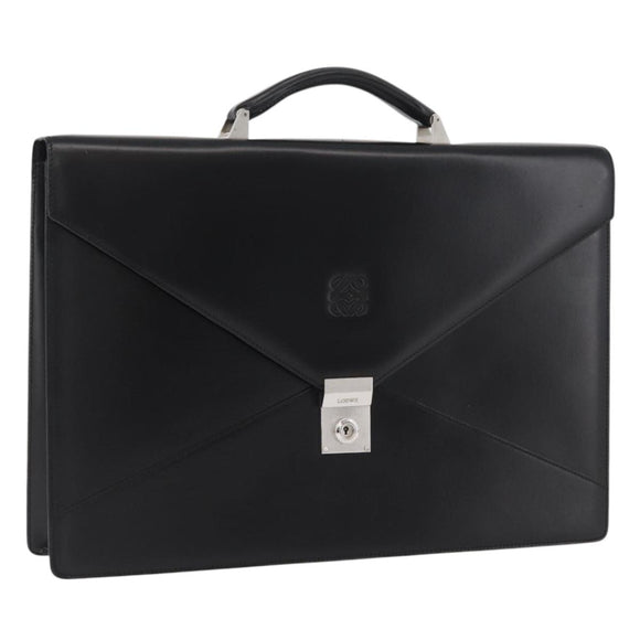 LOEWE Business Bag Leather Black Silver Auth BAZ175