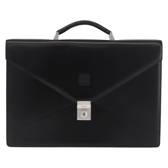LOEWE Business Bag Leather Black Silver Auth BAZ175