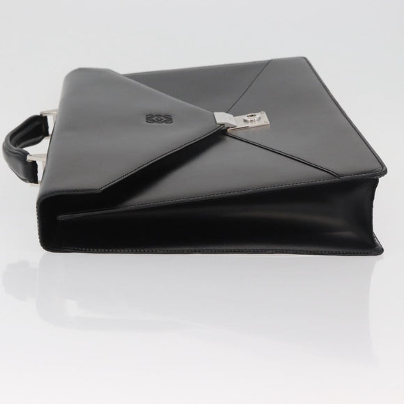LOEWE Business Bag Leather Black Silver Auth BAZ175