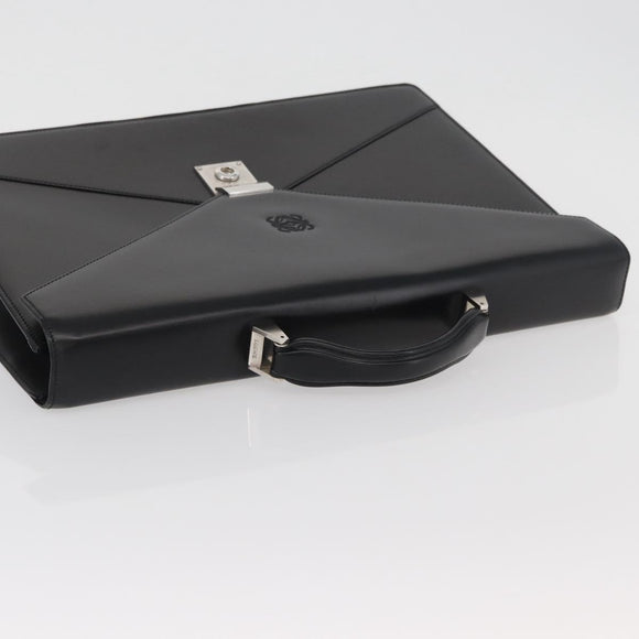 LOEWE Business Bag Leather Black Silver Auth BAZ175