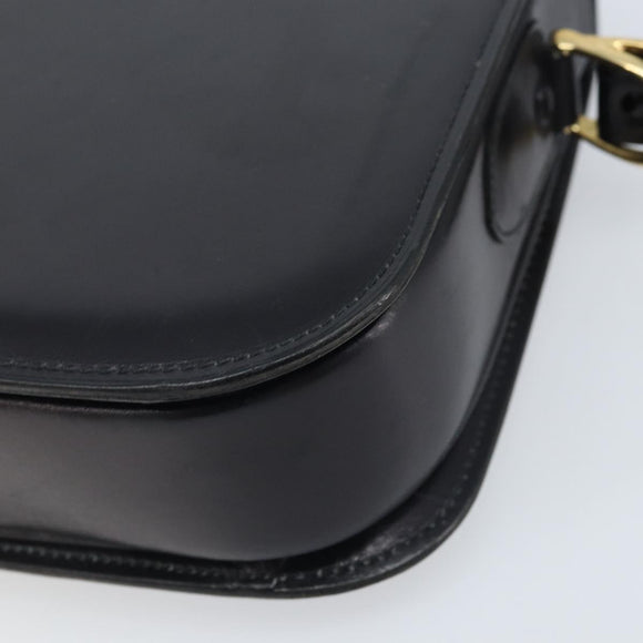 CELINE Horse Carriage Shoulder Bag Leather Black Gold Auth BAZ181