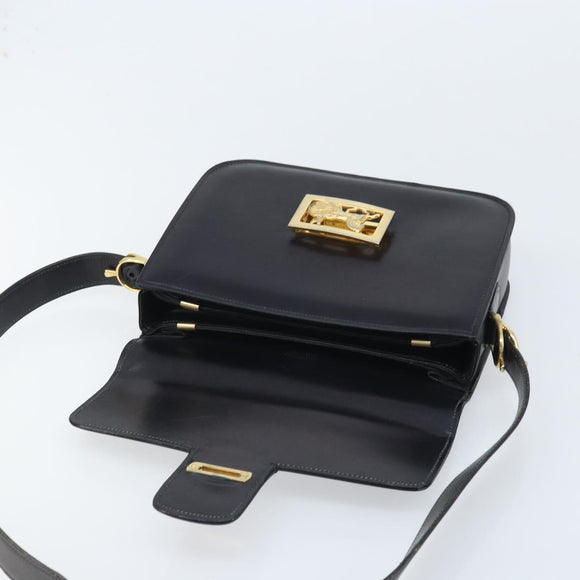 CELINE Horse Carriage Shoulder Bag Leather Black Gold Auth BAZ181