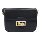 CELINE Horse Carriage Shoulder Bag Leather Black Gold Auth BAZ181-2