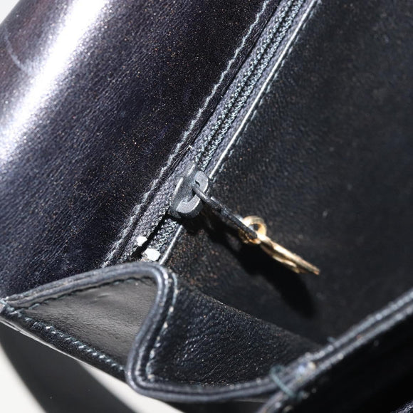 CELINE Horse Carriage Shoulder Bag Leather Black Gold Auth BAZ181