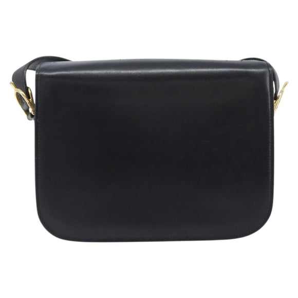 CELINE Horse Carriage Shoulder Bag Leather Black Gold Auth BAZ181