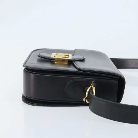 CELINE Horse Carriage Shoulder Bag Leather Black Gold Auth BAZ181
