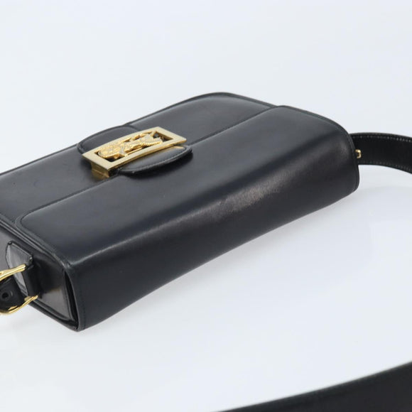 CELINE Horse Carriage Shoulder Bag Leather Black Gold Auth BAZ181
