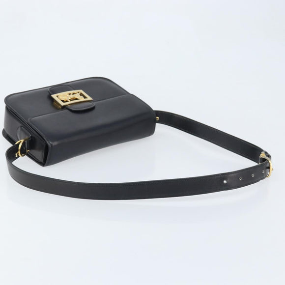 CELINE Horse Carriage Shoulder Bag Leather Black Gold Auth BAZ181