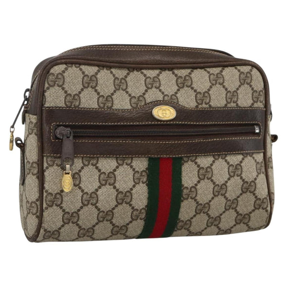 GUCCI GG Supreme Web Sherry Line Shoulder Bag PVC Beige Gold 010 378 Auth BAZ183
