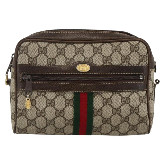 GUCCI GG Supreme Web Sherry Line Shoulder Bag PVC Beige Gold 010 378 Auth BAZ183