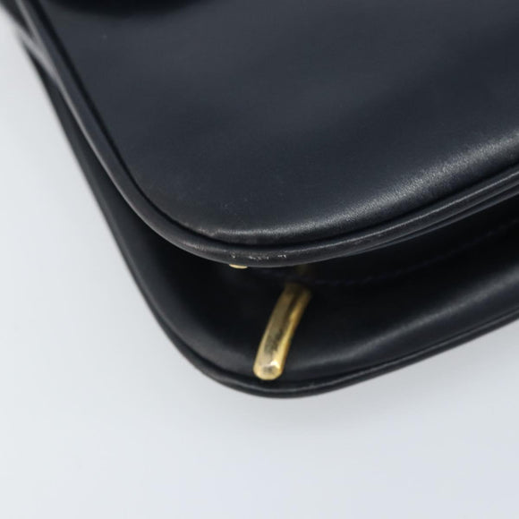 GUCCI Sherry Line Schoudertas Leer Marineblauw Goud Auth BAZ198A