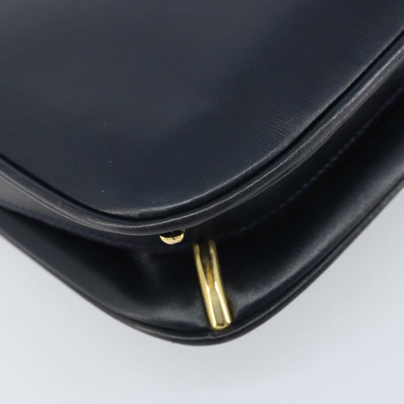 GUCCI Sherry Line Schoudertas Leer Marineblauw Goud Auth BAZ198A